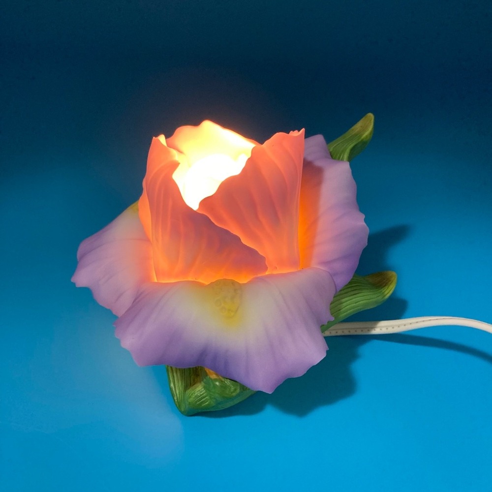 Vintage Avon Porcelain Iris Night Light With Box Tested